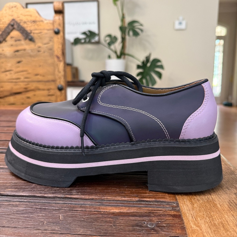 John Fluevog FV1 Fresh Vogs Iridescent Purple Leather Platform Oxfords Size 9